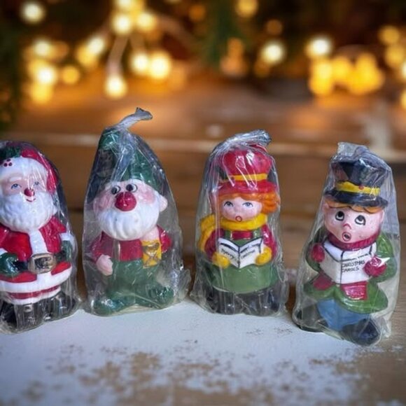 Vintage Interpur Christmas Candle Set – 4 Figural Wax Candles Sealed in Cellopha - Picture 1 of 5